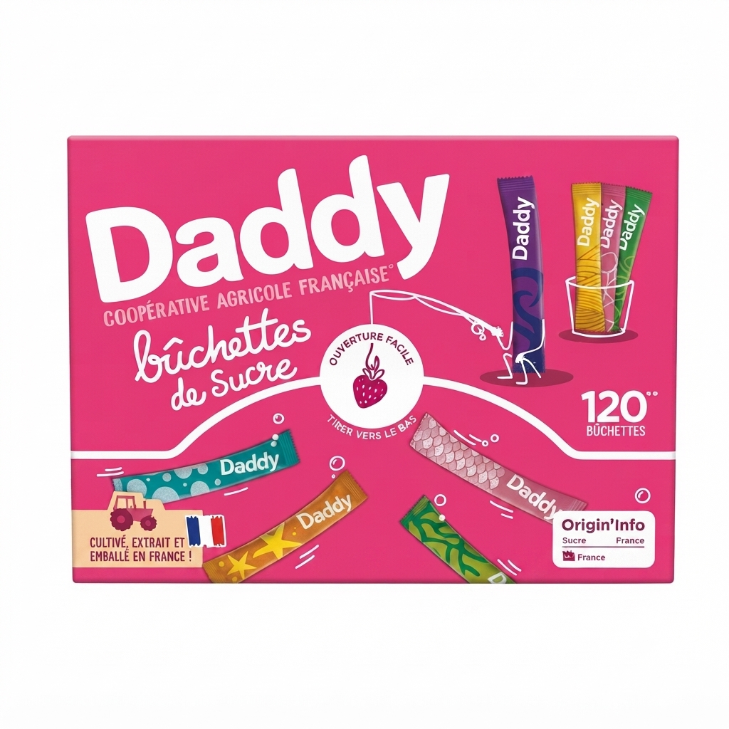 daddy800 Bûchettes de Sucre Blanc - Daddy - Boîte de 120 Sticks