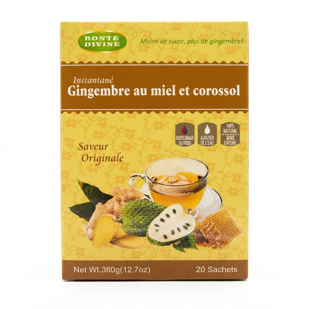 gingembre-carasol800 Infusion Gingembre au Miel et Corossol - Bonté Divine - Boîte de 20 Sachets