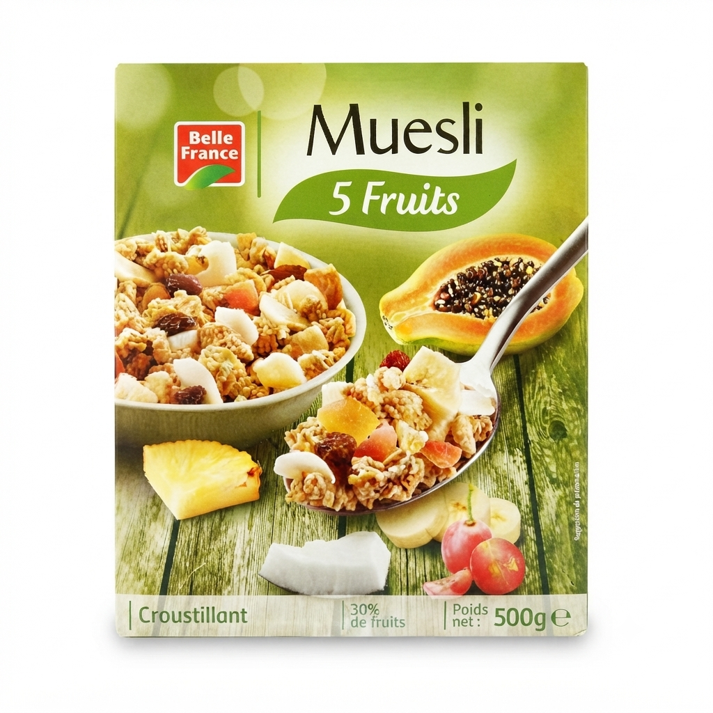 muesli800 Muesli Croustillant 5 Fruits - Belle France - Boîte de 500g