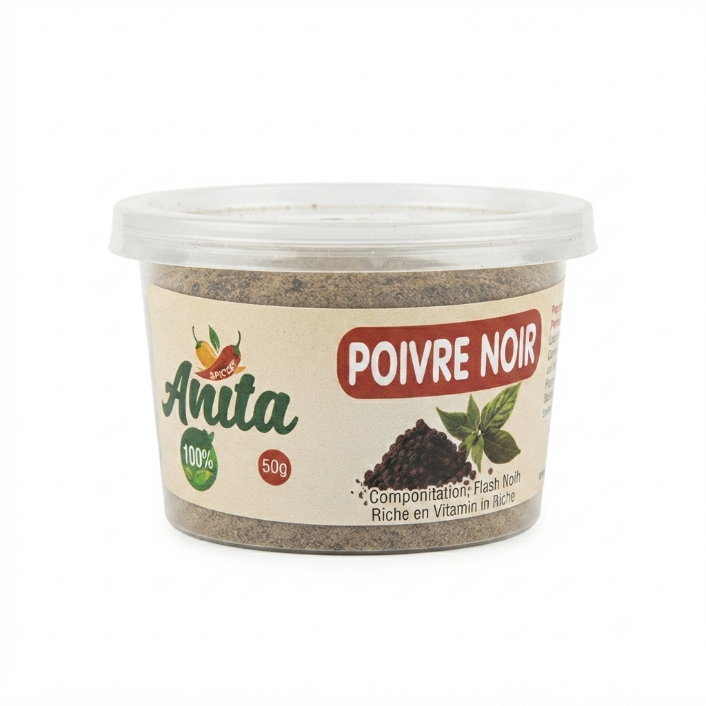poivre800 Poivre Noir en Poudre Anita - Pot de 50g