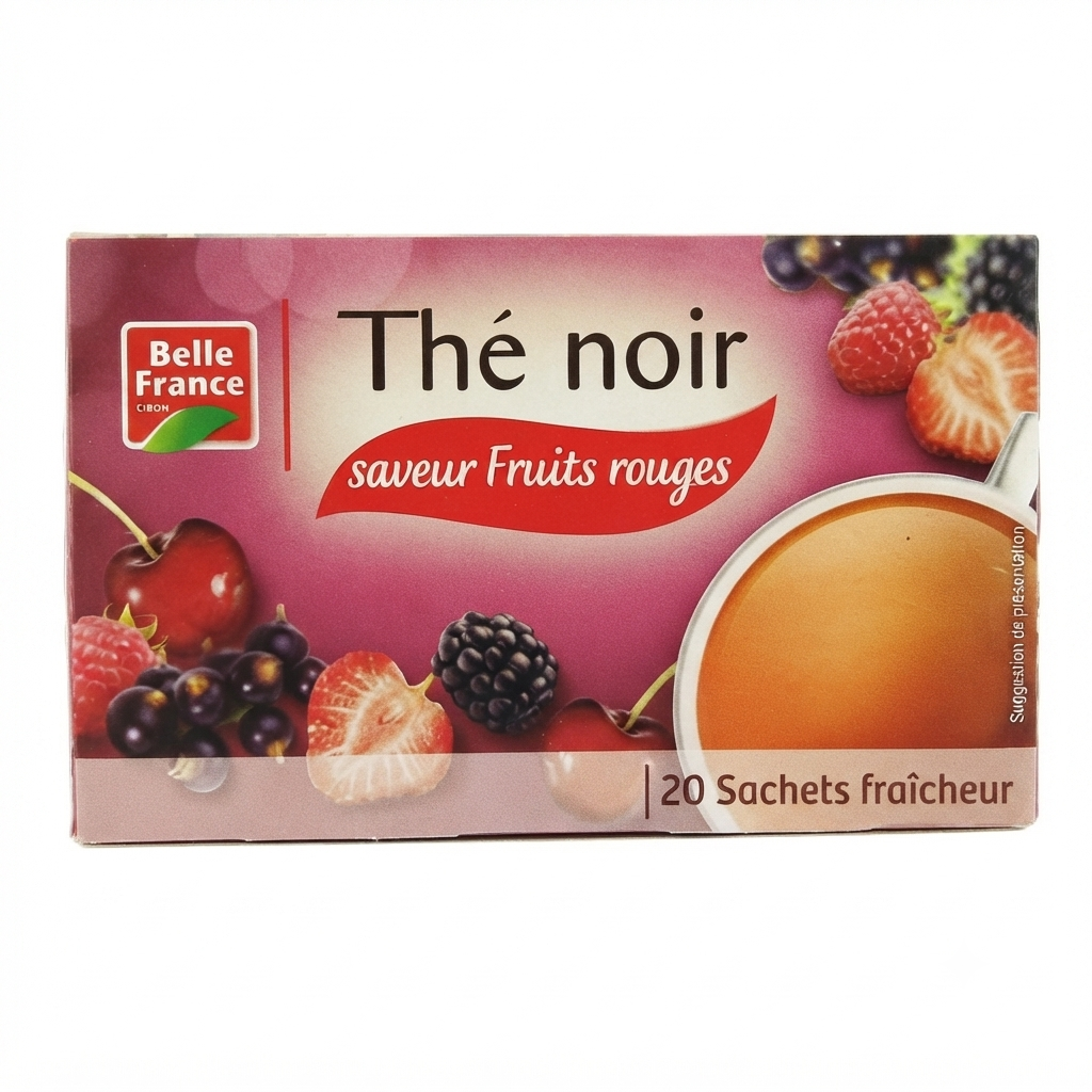 thénoir800 Thé Noir Saveur Fruits Rouges - Belle France - Boîte de 20 Sachets Fraîcheur